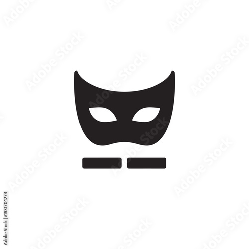 Black masquerade mask icon with minimalist design and simple facial features.