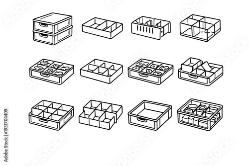Organized layout solution internal compartments geometry modern icons icon drawer vector stackable