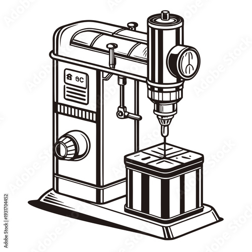 Black and white of industrial drill press machine industrial machine