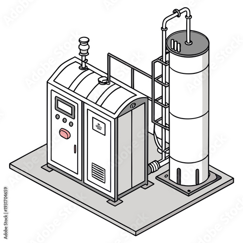 Hydrogen production machine with cylindrical tank and control panel