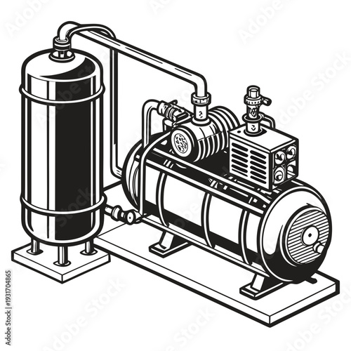 Industrial gas compressor with pipeline and cylinder