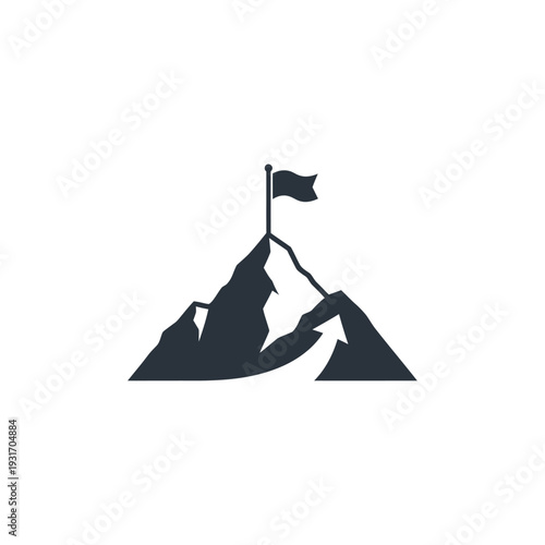 Mountain peak with a flag on top, symbolizing achievement and success.