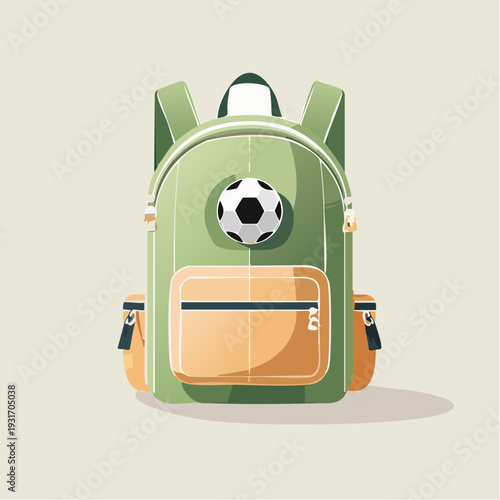 Vibrant green school backpack with a sporty soccer ball emblem, perfect for young students heading to class or extracurricular activities