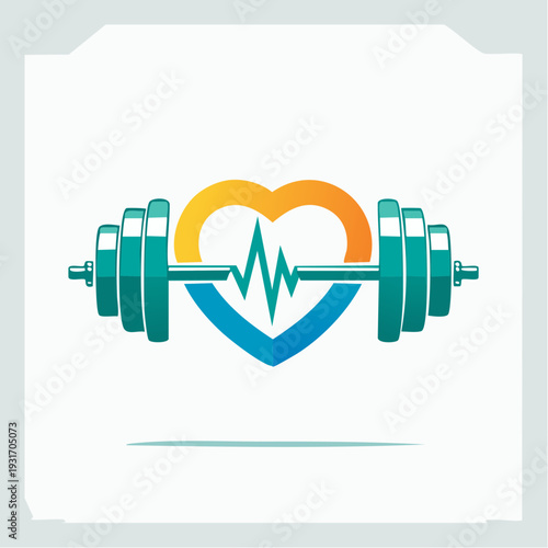 Dynamic Barbell and Heart Pulse Logo Illustrating Fitness, Health, and Active Lifestyle