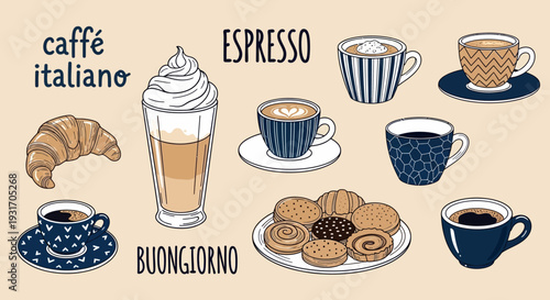 Italian caf scene featuring coffee drinks pastries and sweet treats