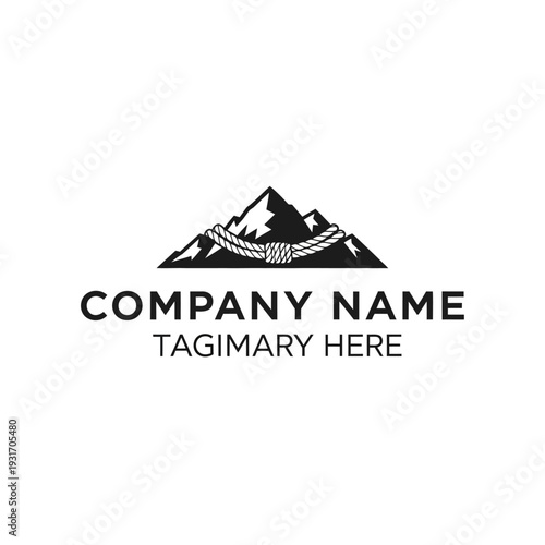 A black and white logo featuring a mountain range with a rope draped across the peaks, below which is text for a company name and tagline.