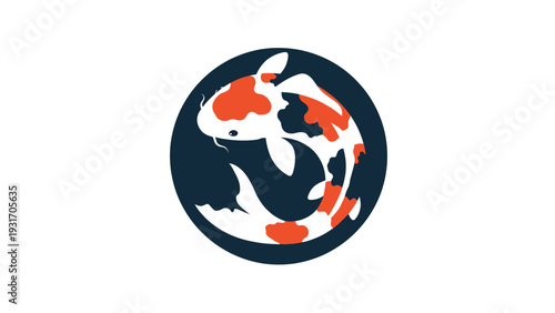Koi fish symbol, Japanese culture, elegant, stylized, dark blue circle background
