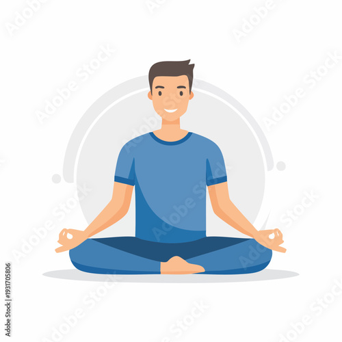 Smiling Young Man Practicing Yoga and Meditation for Inner Peace and Wellness, Embracing a Healthy Mindset