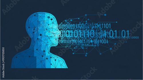 A person with a digital aura, surrounded by a network of binary code and circuit-like patterns