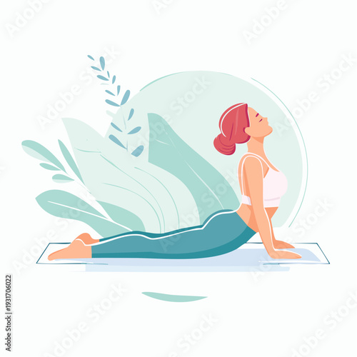 Woman practicing cobra pose yoga for flexibility and wellness on a mat