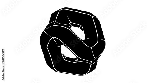 Abstract geometric shape, 3D rendering, black and white, optical illusion, impossible object