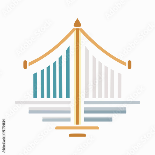 Modern abstract architectural structure icon with geometric lines and vibrant accents, symbolizing urban development and progress