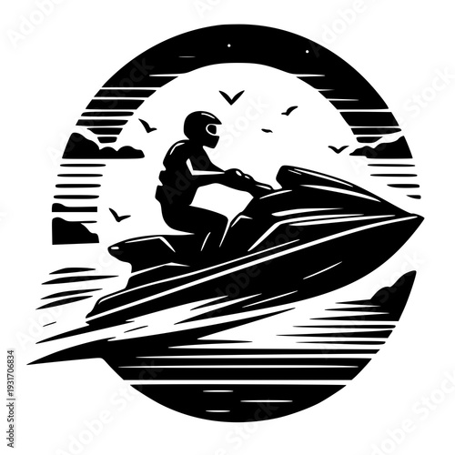 Man on the jet ski , vector illustration of a jet ski , silhouette of a jet ski 