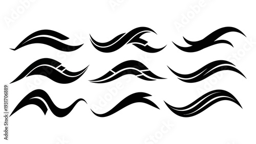 Black Abstract Swirls and Waves Vector Graphics Collection