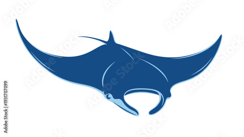 Blue Manta Ray Swimming Gracefully Underwater, Ocean Wildlife
