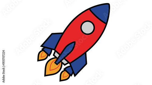 Cartoon Rocket Ship Launching into Space with Fiery Exhaust