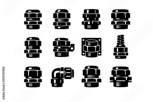 Housing hardware gland vector icons icon cable lock part graphic solid fitting
