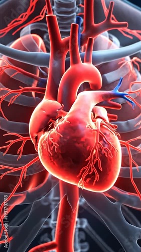 Wallpaper Mural Heart anatomy blood flow vessel health medical education closeup art of human organ circulatory system transparent chest anatomy with artery vein rib cage vessel network support human life Torontodigital.ca