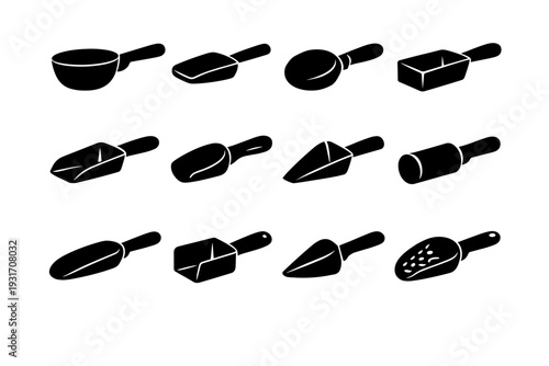 Image set vector deep bowl simple form scoop generation shallow icon black