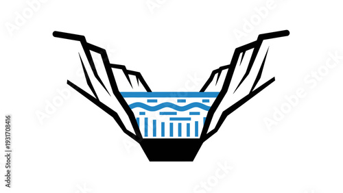 Cross section of a canyon with a river flowing through it, illustration