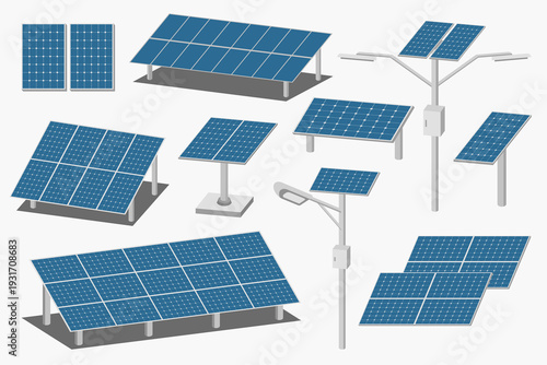 Solar Panel and Renewable Energy Infrastructure Vector Set