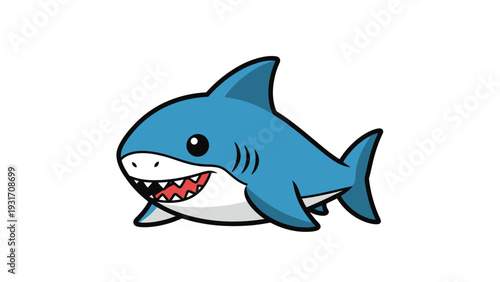 Cute Cartoon Shark Character, Friendly Ocean Predator, Vector Illustration