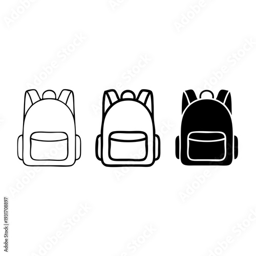 Three backpacks of different sizes and colors lined up in a row