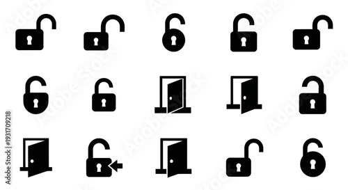 Collection of various padlock icons on devices representing security and privacy measures in digital environments from a straightforward viewpoint