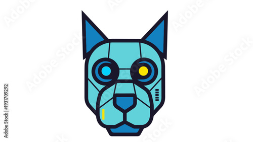 Futuristic Robot Dog Head Icon, Cyberpunk Blue Canine Mascot, AI Pet Logo