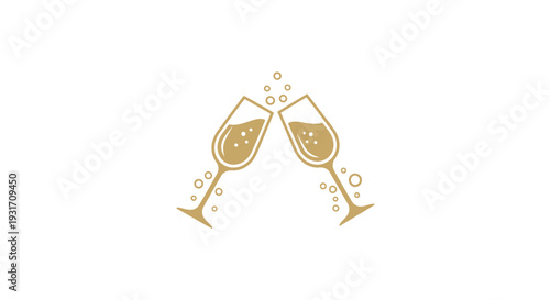 Golden champagne glasses celebration icon.