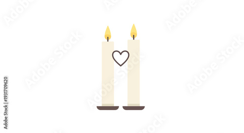 Two lit candles with heart symbol.