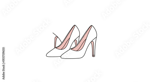 Pair of elegant white high-heeled shoes with pink insoles.