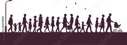 Colorful urban people silhouettes illustration representing diversity, inclusion, community and social togetherness in modern flat vector style