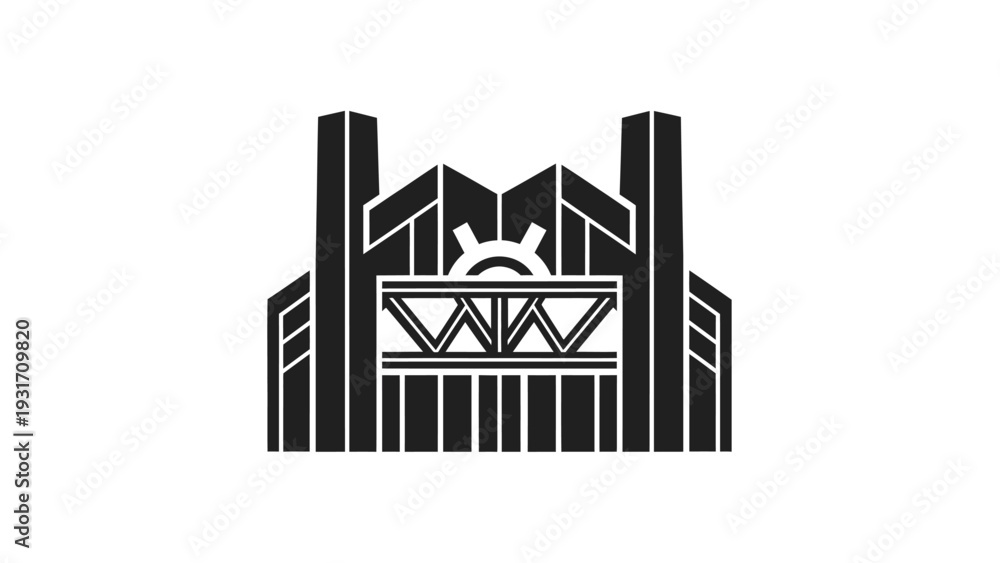 Naklejka premium Industrial building silhouette, factory, industrial complex, manufacturing plant, production facility