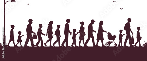 Modern colorful urban people silhouettes illustration representing inclusion, diversity, community and togetherness in city lifestyle flat vector design