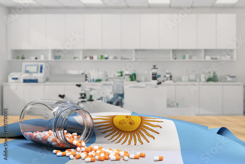 Tableau sur toile Pharmaceutical Capsules on the National Flag of Argentina