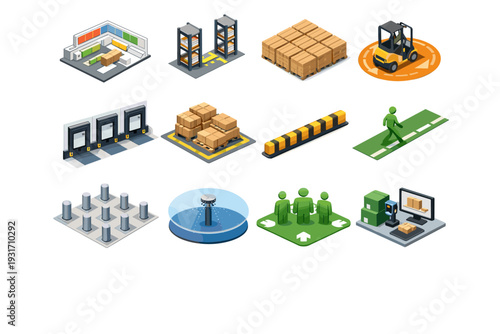 Icons station icon strip buffer planning vector warehouse walkway layout circle footprint