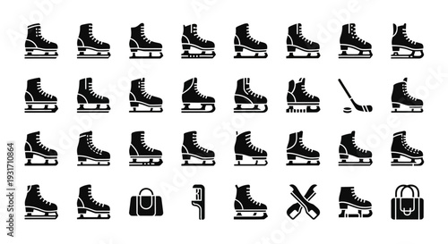 Collection of Ice Skate Icons and Accessories Displayed in Grid Format