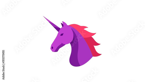 Magical Purple Unicorn Head Silhouette with Pink Mane, Mystical Creature Illustration