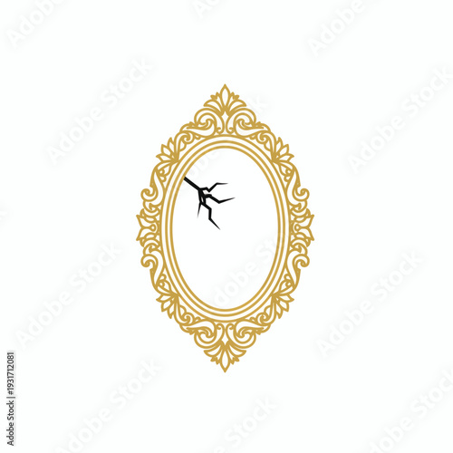 An eerie golden ornate mirror with a cracked surface, perfect for Halloween decoration and spooky themes