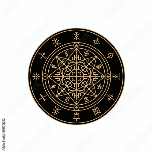 Mystical Halloween Magic Circle Emblem with Ancient Symbols for Festive Occasions