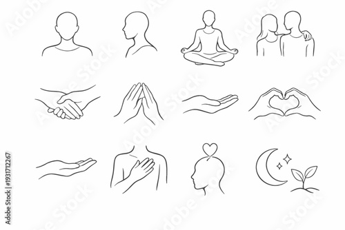 Human hand flow outline contour trace movement vector delicate gentle sketch icon