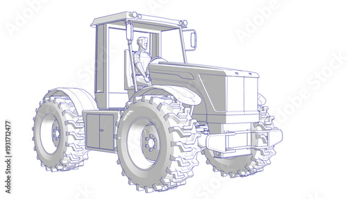 tractor graphic sketch 3d illustration