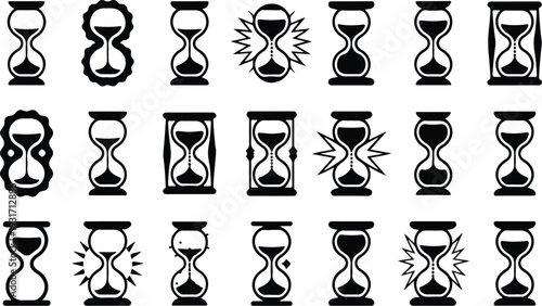 Hourglass Collection Silhouette Icon Set Sand Timer Typography Silhouette Icon Pack