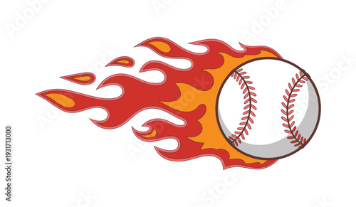 Baseball in Fire Vector Illustration with Intense Flames and Motion Trail