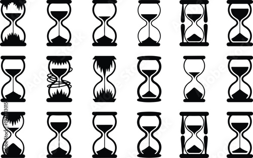 Hourglass Collection Silhouette Icon Set Sand Timer Typography Silhouette Icon Pack