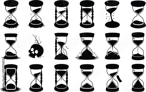 Hourglass Collection Silhouette Icon Set Sand Timer Typography Silhouette Icon Pack