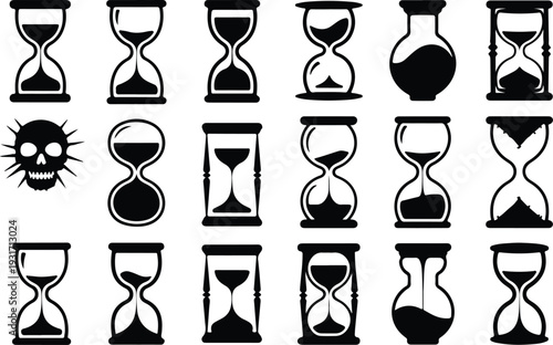 Hourglass Collection Silhouette Icon Set Sand Timer Typography Silhouette Icon Pack
