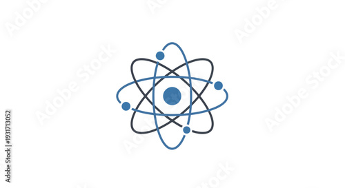 Simple stylized atom model with orbiting electrons.
