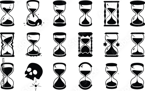 Hourglass Collection Silhouette Icon Set Sand Timer Typography Silhouette Icon Pack